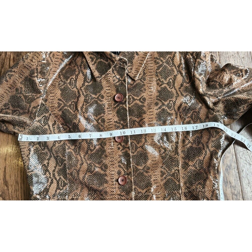 Y2K INC Brown Leather Snake Print Button Up Trench Coat Womens Size Medium - Picture 7 of 12